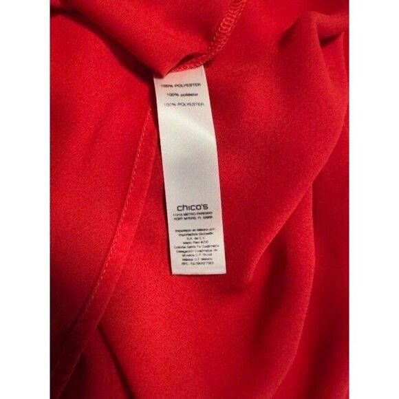 Chicos Size 3 Red Tunic Top Bishop Sleeves Scoop Neck Christmas Lipstick Red - Picture 11 of 12